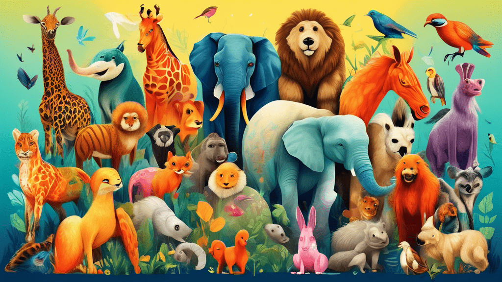 An artistic illustration showcasing a diverse group of fascinating animals whose names start with the letter 'U', arranged alphabetically in a vibrant, educational poster design.