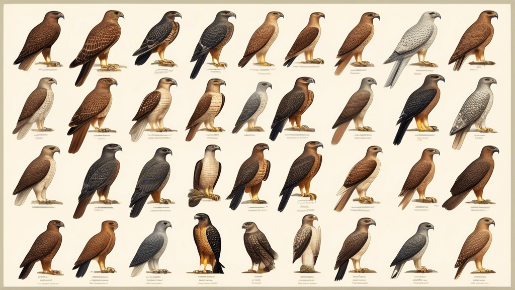 A beautifully illustrated chart showcasing various types of hawks in their natural habitats, with each species clearly labeled