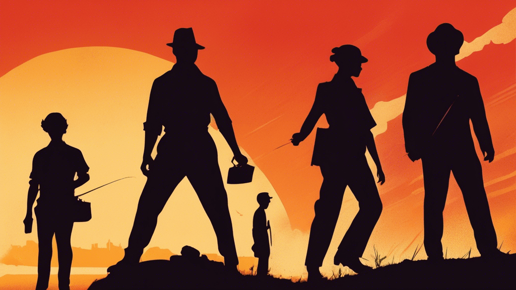 A vintage-style poster of the 'The Labor Day' movie featuring a silhouette of the main characters against a sunset, with subtle visual hints of key plot elements scattered around.