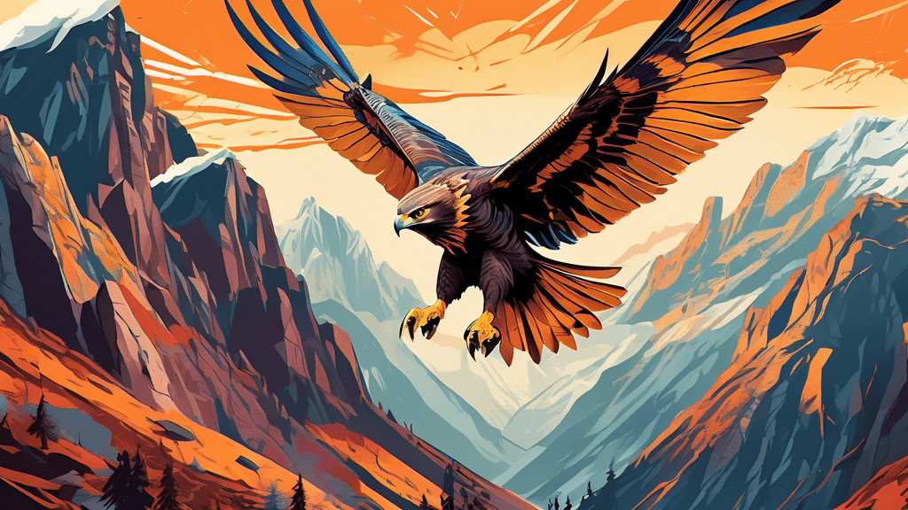 Dramatic illustration of the world's largest birds of prey soaring majestically over a rugged mountain landscape with their enormous wings spread wide, showcasing their impressive size and hunting prowess.