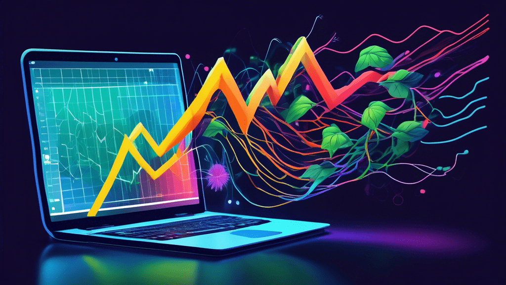 Create an image of a digital plant growing rapidly out of a computer screen, intertwined with data and charts, symbolizing the concept of growth hacking in the digital realm.
