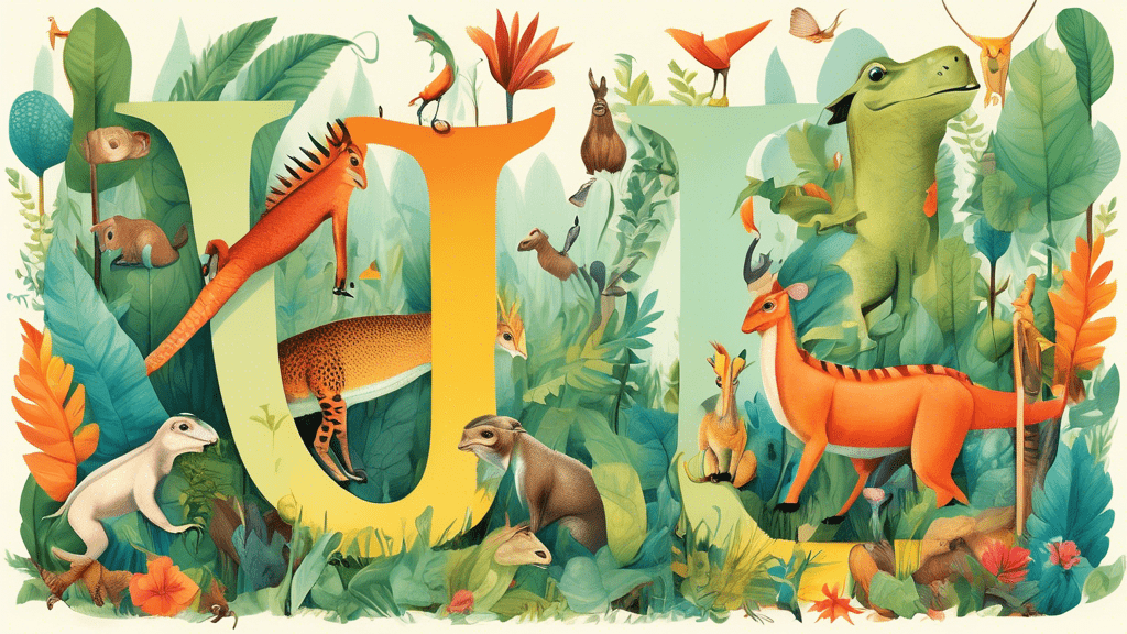 Create an imaginative illustration of an alphabet book page for the letter I, featuring a variety of animals that start with I like the Iguana, Ibex, and Impala, in a vibrant, whimsical forest setting.