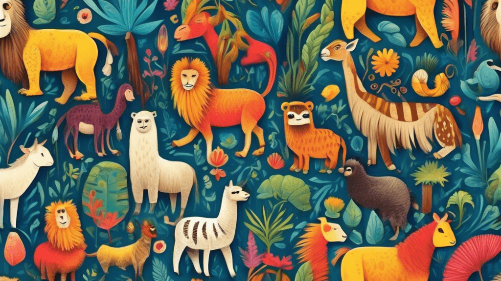 A vibrant, detailed illustration showcasing an array of animals that start with the letter 'L', including a lion, lemur, and llama, in their natural habitats.