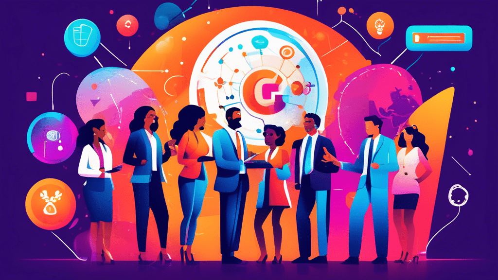 A vibrant, engaging illustration showcasing a diverse group of entrepreneurs launching their business to success using the GoLive platform, symbolized by a bright, glowing launch button at the center, surrounded by digital growth charts and global connectivity icons.