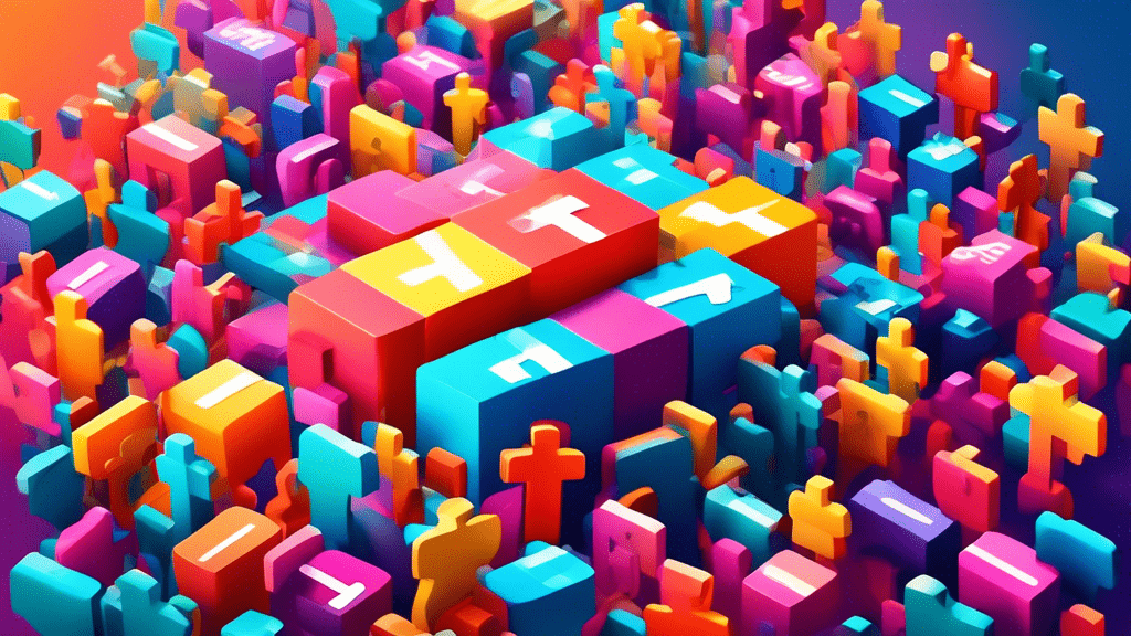 Create an image of a giant, colorful hashtag symbol floating amidst a crowd of diverse, animated social media icons, with rays of light shining down on it to signify its importance in connecting people and ideas across the digital landscape.