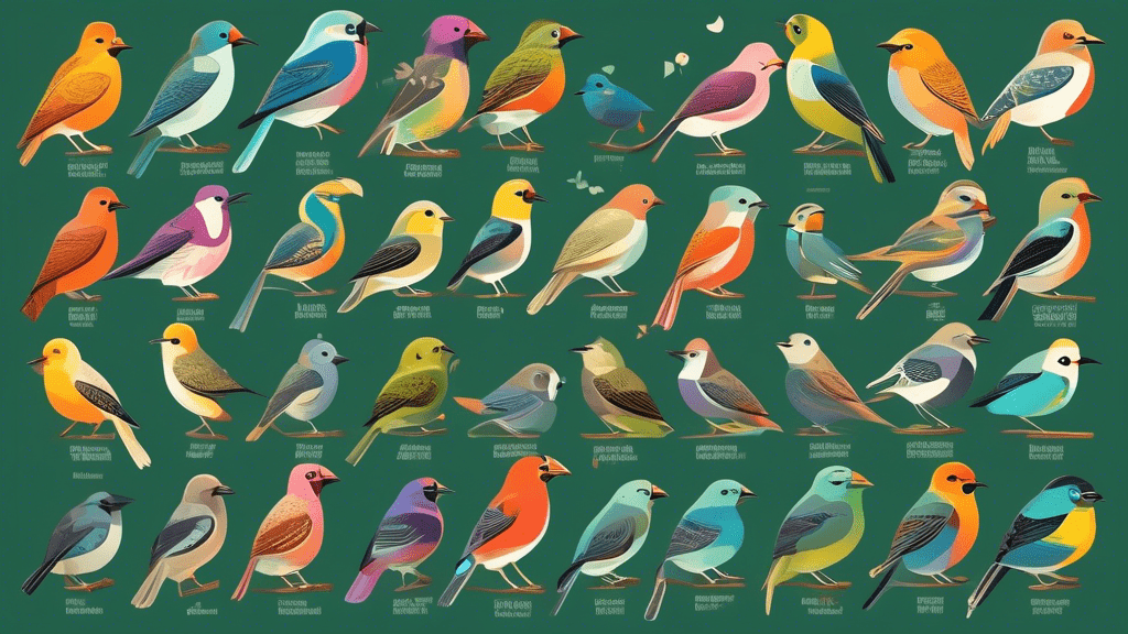 An illustrative chart showcasing the top 10 smartest bird species in the world, each bird displaying a unique intelligent behavior, set in an enchanting forest environment.