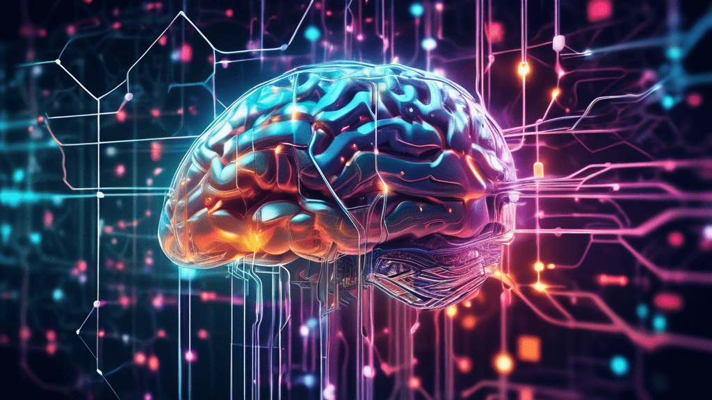 An intricate digital artwork showcasing a futuristic brain interface with glowing connections and advanced neurotechnology devices against a backdrop of a neural network symbolizing the latest breakthroughs in brain science.
