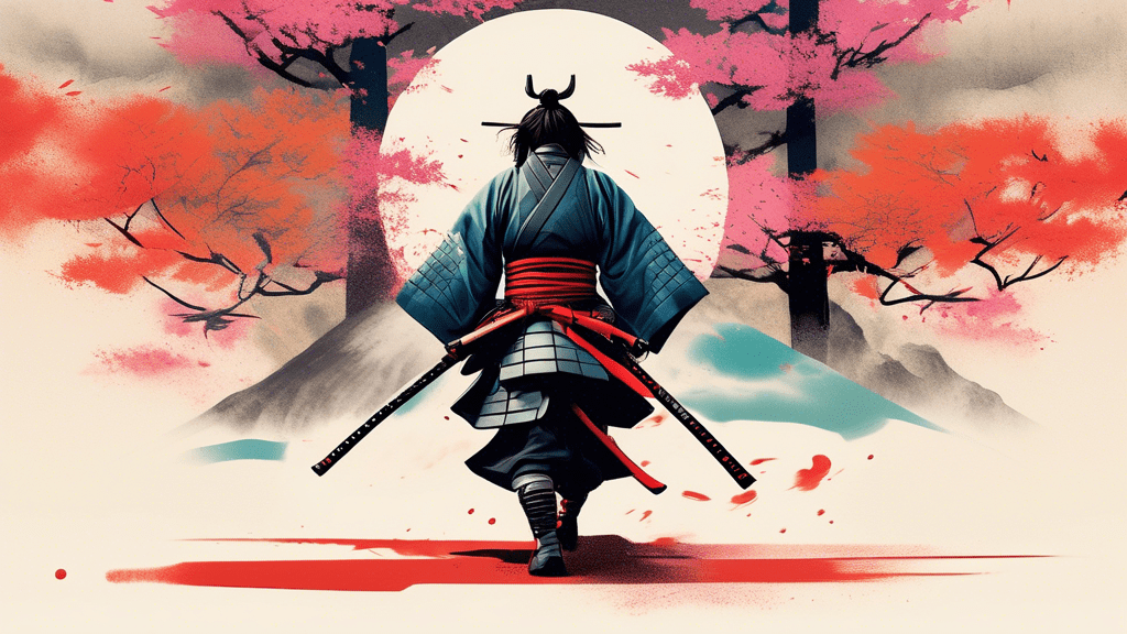 A captivating representation blending historical Japanese samurai culture with modern cinematic elements, highlighting the essence of 'The Last Samurai' story.